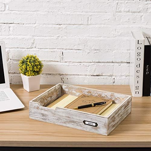 MyGift Whitewashed Wood Letter Tray, Desktop Paper File Organizer Box - Image 5