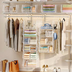 Jautokerdar 6 Tier Extra Large Hanging Closet Organizer, Closet Storage Hanging with Dividers, Wire Closet Shelf with 5 S Hooks 4 Dividers,Sweater Handbag Hat Accessory Storage Hanger,White - Image 2