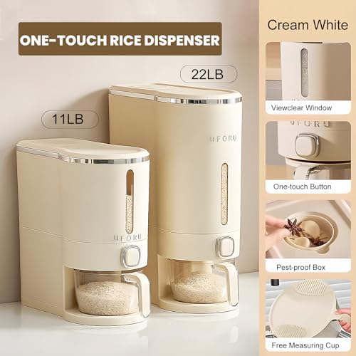 UFORU Rice Dispenser 23-25 LB,Airtight Rice Storage Container,Measuring Cup - Image 4