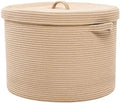 20x15 Inch Extra Large Round Cotton Rope Storage Basket with Lid, Decorative Woven Bin with Cover for Living Room Bedroom Closet, Beige by Cottonphant
