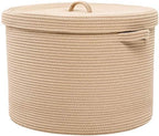 20x15 Inch Extra Large Round Cotton Rope Storage Basket with Lid, Decorative Woven Bin with Cover for Living Room Bedroom Closet, Beige by Cottonphant
