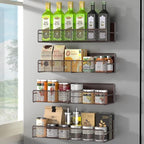 DTUQYX Magnetic Spice Rack for Refrigerator, 4 Pack 100% Metal Strong Magnet Fridge Shelves, Space Saving Spice Organizer, No Drilling Moveable Home Kitchen Laundry Room Storage Organization, Brown by DTUQYX