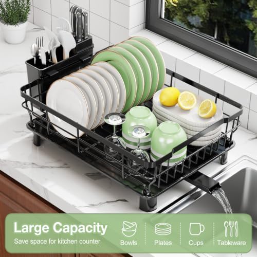 Hiviweer Dish Drying Rack for Kitchen Counter,16.9"L x 12.8"W x 6.1"H,Black - Image 6
