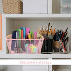 PTSGCAI 2Pack Metal Mesh Steel Basket with Bamboo Handle - Wire Metal Basket for Kitchen Organization, 12" Wide Food Organizer Bin, Perfect for Organizing Bulk Pantry (PINK) - Image 5