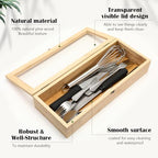 Baderke 2 Pieces Bamboo Drawer Organizer with Clear Lid Stackable Utensil Organizer Kitchen Silverware Holder Bamboo Flatware Cutlery Storage Box in Drawer - Image 3