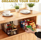 4 Pack Black Metal Wire Storage Baskets, Pantry Baskets for Organizing, Wire Food Storage Basket Organizer with Wooden Handles for Kitchen, Pantry, Freezer - 29 x 22 x 12cm - Image 3