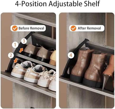 Grey Hidden Shoe Cabinet with 3 Flip Drawers & Coat Rack, Entryway - Image 4