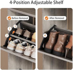 Grey Hidden Shoe Cabinet with 3 Flip Drawers & Coat Rack, Entryway - Image 4