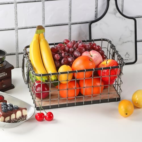 Set of 3 Rectangular Sturdy Hand Welded Farmhouse Metal Wire Basket with Rustic Wooden Bottom For Shelves, Closet Storage Bins for Shelves. Also For Laundry, Towel, Spice Rack, Tool Box (SET OF 3) - Image 5