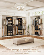 Besiost Small Closet System, 3.2-6.8FT Small Closets Organizer with 2 Wooden Drawers & 5 Hanging Rods, Can Fit 37.5 to 81.9 inch Walk-in Closet System, Black, Enclosed Storage Volume 2.32 ft³ - Image 6