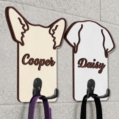 Personalized Dog Leash Holder, Custom Dog Ear Harness Wall Hanger Organizer with Name, Decorative Hooks for Leashes, Keys, Collars, Leash Rack Wall Mount for Entryway, Hallway, Gift for Pet Lovers by VINARTSVN