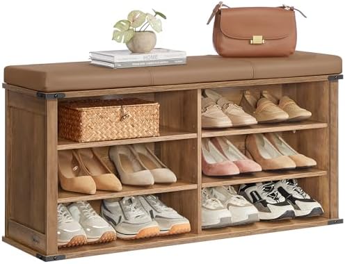 VASAGLE Shoe Storage Bench with Removable Cushion, Adjustable Shelves by VASAGLEbySONGMICSHOME