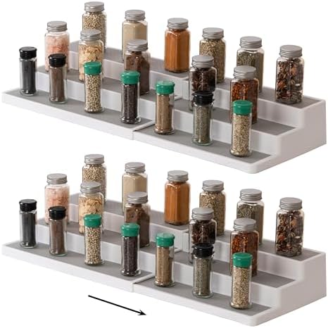 SIMPLEMADE 3-Tier Spice Rack Organizer - Versatile Storage Shelf for Kitchen, Bathroom, Bedroom & Office, Set of 2, Expandable White by simplemade