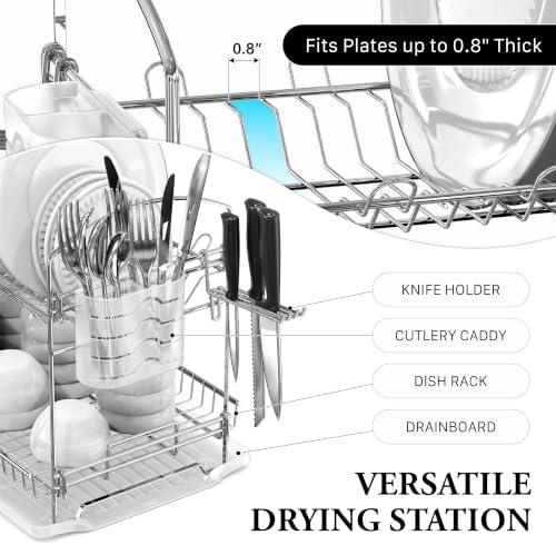Simple Houseware 2-Tier Stainless Steel Dish Rack with Drainboard, Chrome - Image 5