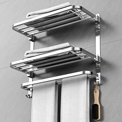 CAXIMSY 22.8Inch Towel Rack for Bathroom and Lavatory Towel Hanger with Wall Mount Towel Bars 304 Stainless Steel No Drill (Collapsible Towel Rack) - Image 2