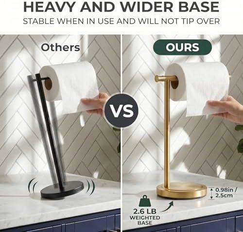 Hoimpro Hand Towel Holder Stand Bathroom Towel Bar Rack Countertop Gold - Image 4