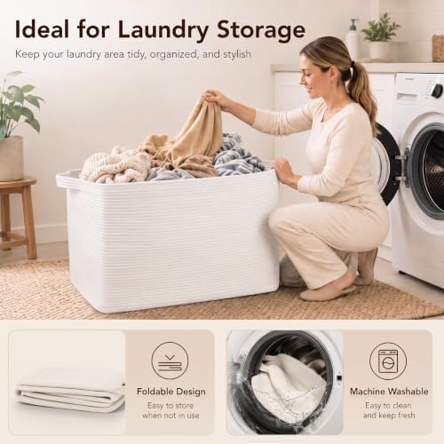 OIASKET 95L Extra Large Blanket Basket, 24" x 16.9" x 14.2" Woven Basket - Image 4