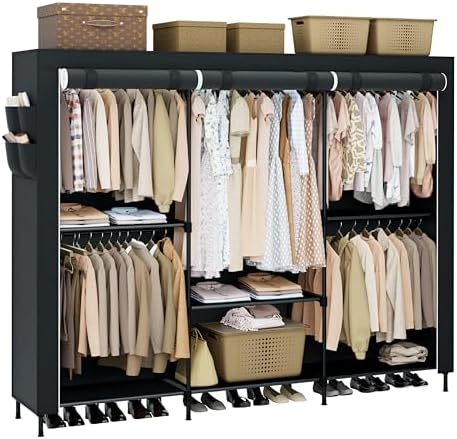 CASAMAYA Portable Closet, 81.5 Inch Extra Large Capacity Wardrobe Closet with Cover, Clothes Storage Organizer with Shelves and 5 Hanging Rods, Easy to Assembly, Black PCT136B01 by Unknown