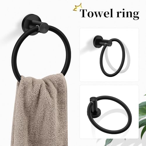 Matte Black Bathroom Hardware Set, Modern 24-Inch Towel Bar Set Wall Mounted, Towel Rack Set Black,Stainless Steel Bathroom Accessories Set Black,5-Pieces - Image 3