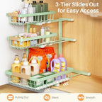 PXRACK Under Sink Organizer, 1-Pack 3-Tier Height Adjustable Thickened Metal Pull out Cabinet Organizer Shelf, Slide out Storage Drawer Rack for Bathroom Kitchen Pantry Home Organization, Green - Image 5