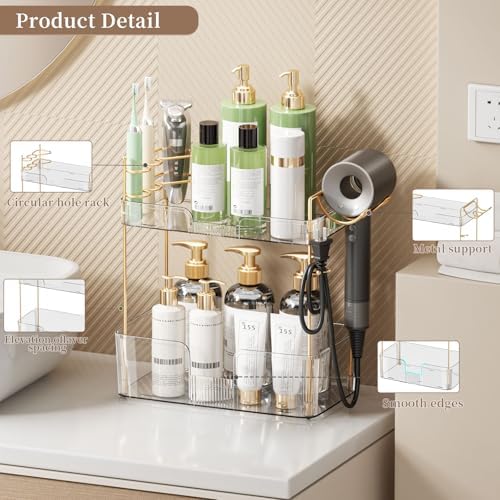 Bathroom Counter Organizer, Large Makeup Organizer Countertop, Shelf Storage, Vanity Tray, Easily Assemble for Bathroom Organizers and Storage, Undersink, Cabinet, 2 Tiers Clear - Image 2