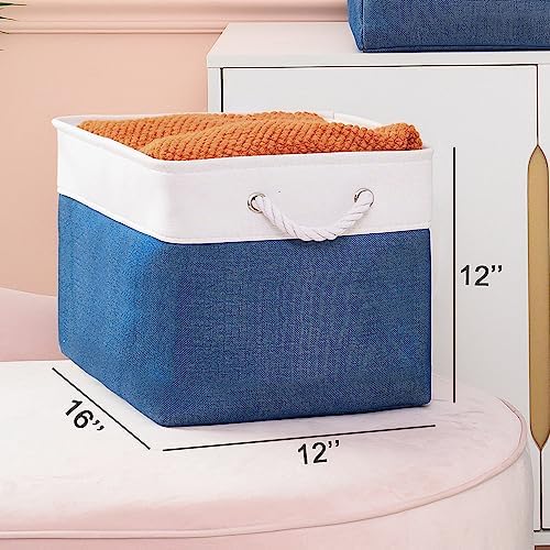TheWarmHome Organization and Storage for Organizing - 3 Pack 16x12x12 inch Cube Storage Bin for Shelves, Fabric Storage Cubes for Closet Cloth Organizer Gift Toy (White & Jean Blue) - Image 6