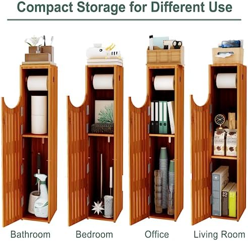 AmazerBath Bamboo Toilet Paper Holder with Storage, Bathroom Toilet Paper Storage Cabinet, Small Bathroom Storage Cabinet for Small Spaces, Slim Bathroom Storage Cabinet, 33x7.3x6.5 Inches, Brown - Image 3