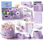 Gawsey Desk Organizers and Accessories with Desk Organizer 360° Rotating Pen Holder and Office Supplies, Cute Stationery Supplies Set (Purple) by Gawsey