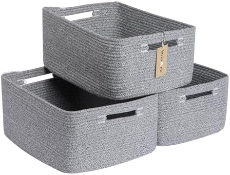 MiniArk Large Storage Baskets for Shelves, 17 x 13 x 7.5” Closet Organizers Bins for Clothes Blanket Towels, Baby Nursery, Toy Baskets Box, Woven Rope Baskets, 3 Packs Mixed Grey by MiniArkStorageBasketsHome