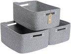 MiniArk Large Storage Baskets for Shelves, 17 x 13 x 7.5” Closet Organizers Bins for Clothes Blanket Towels, Baby Nursery, Toy Baskets Box, Woven Rope Baskets, 3 Packs Mixed Grey by MiniArkStorageBasketsHome