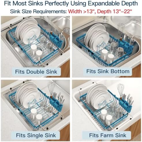 MAJALiS Blue Expandable Dish Drying Rack Over Sink with Extra Drying Mat - Image 4