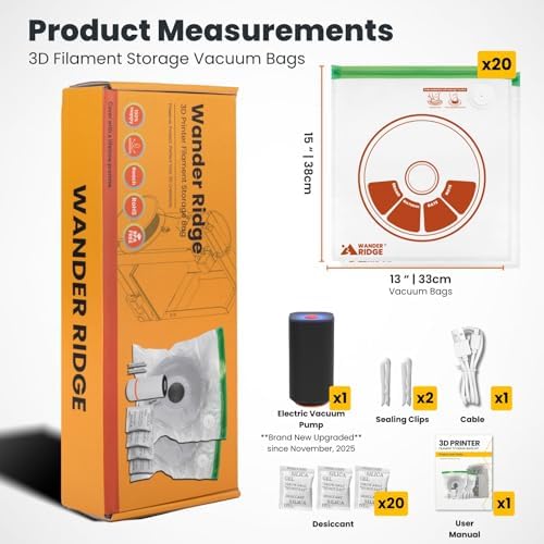 20 PCS 3D Printer Filament Storage Bags Vacuum Storage Bags Kit 3D Printer Accessories with 20 Storage Bags (13x15 inches), 20 Desiccants, Auto Pump, 2 Sealing Clips, Dust Proof, Humidity Resistant - Image 4
