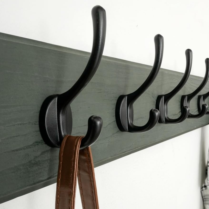 Dseap Coat Rack Wall: 24" Long, Patented, Heavy-Duty, 6-Double-Hooks Wooden Wall Mounted Coat Rack Coat Hanger Hook Rail for Winter Coats Hat Jacket Clothing, Weathered Green - Image 2