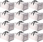 SWEET DOLPHIN 12 Pack Extra Large Moving Bags with Strong Zippers & Carrying Handles, Heavy Duty Storage Tote for Space Saving Moving Storage, Fold Flat, Alternative to Moving Box, Semi-Transparent by SWEET+DOLPHIN