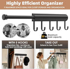 Pisman Valet Rod for Closet Pull Out 12 Inch with 5 Hooks - Black 2 Pack - Image 2