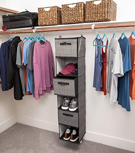 Internet's Best Hanging Closet Organizer with Drawers | 6 Shelf | 3 Drawers | Clothing Sweaters Shoes Accessories Storage | Grey - Image 7