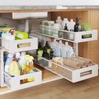 2 Packs 21IN Depth Under Sink Organizer, 2-Tier Pull Out Cabinet Organizer With Smooth Circular Rail, Large Capacity Metal Mesh Sliding Drawers For Bathroom& Kitchen Storage,Height Adjustable –White by UnderSinkOrganizer