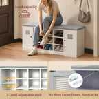 47.2" Shoe Storage Bench with Cushion, 6 Open Cubbies, 2 Cabinet - Image 4