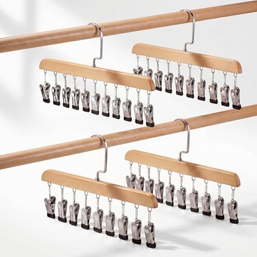 Novabright 4 Pcs Closet Organizers with 10 Clips Hat Pants Scarf Socks Hangers Wood Space Saving Rotating Hanging Hangers Clothespins with Padded Clips for Leggings Bra Tie Belt Jeans Skirt (Wood) by Unknown