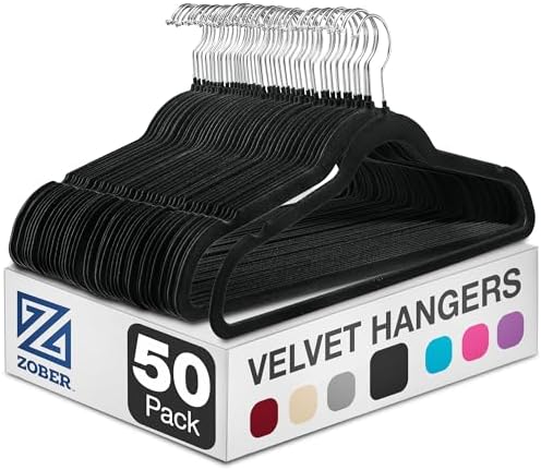 Zober Black Velvet Hangers 50 Pack, Slim Non Slip Clothes Hangers by ZOBER