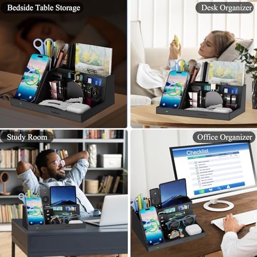 Desk Caddy with Fast Wireless Charger,Pen Holder Charging Station Organizer - Image 3