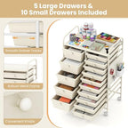 Giantex 15 Drawer Storage Cart, Rolling Craft Cart with Metal Tabletop & Pegboard, Mobile Utility Organizer Trolley with Locking Wheels, Home Office, Classroom, Teacher Supplies, Ivory - Image 6