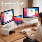 Dual Monitor Riser, Acrylic Monitor Riser, Adjustable Angle & Length Computer Monitor Stand, Wide Desk Shelf for Top of Desk for Home Office_White Maple Look Small - Image 5