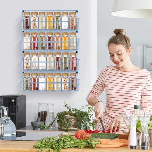 Spice Rack Wall Mount, 4 Pack Spice Organizer, Light Blue - Image 3