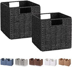 Vagusicc Wicker Basket, Set of 2 Woven Storage Baskets for Shelves, Foldable Cube Storage Basket Bins with Handles, 9 inch Small Storage Baskets for Organizing Pantry Bedroom, Black by Vagusicc