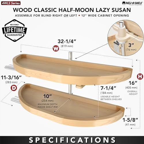 Rev-A-Shelf 32" Dual Shelf Half Moon Lazy Susan Organizer, Wood - Image 3