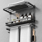 CAXIMSY 22.8Inch Towel Rack for Bathroom and Lavatory Towel Hanger with Wall Mount Towel Bars 304 Stainless Steel No Drill (Collapsible Black Towel Rack with Bathroom Organize Shower Shelves) by CAXIMSY