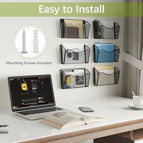 EasyPAG 6 Pack Wall File Organizer, Metal Mesh Hanging File Folder Holder for Letter/A4 Size Folders, Vertical Wall Mount Mail Sorter for Office Paperwork, Classroom, Black - Image 5