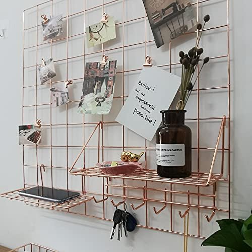 Multifunction Electroplated Bling Metal Mesh Grid Panel, Wall Photo Artwork Display and Organizer for College Dorm Living Room, Pack of 1 Pcs, 23.6" x 23.6", Rose Gold by Yamfurga