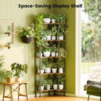 Corner Bookshelf 5-Tier, L-Shaped Bookcase for Small Spaces, Rustic Brown - Image 5